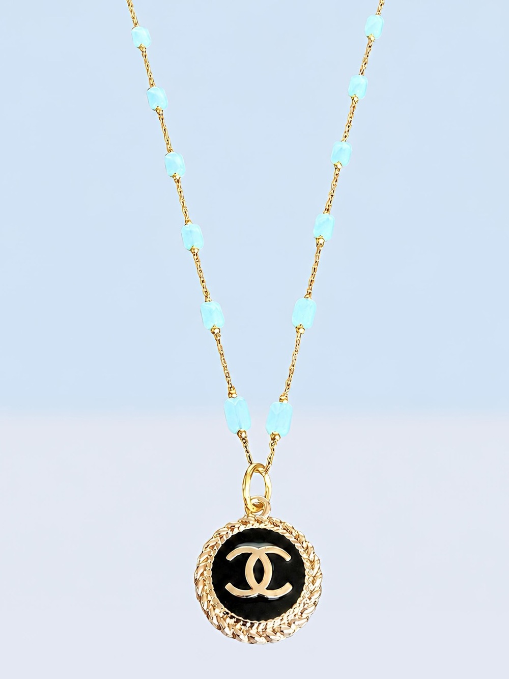 Authentic Repurposed Luxury Blue Crystal Necklace 16” | Gold Filled